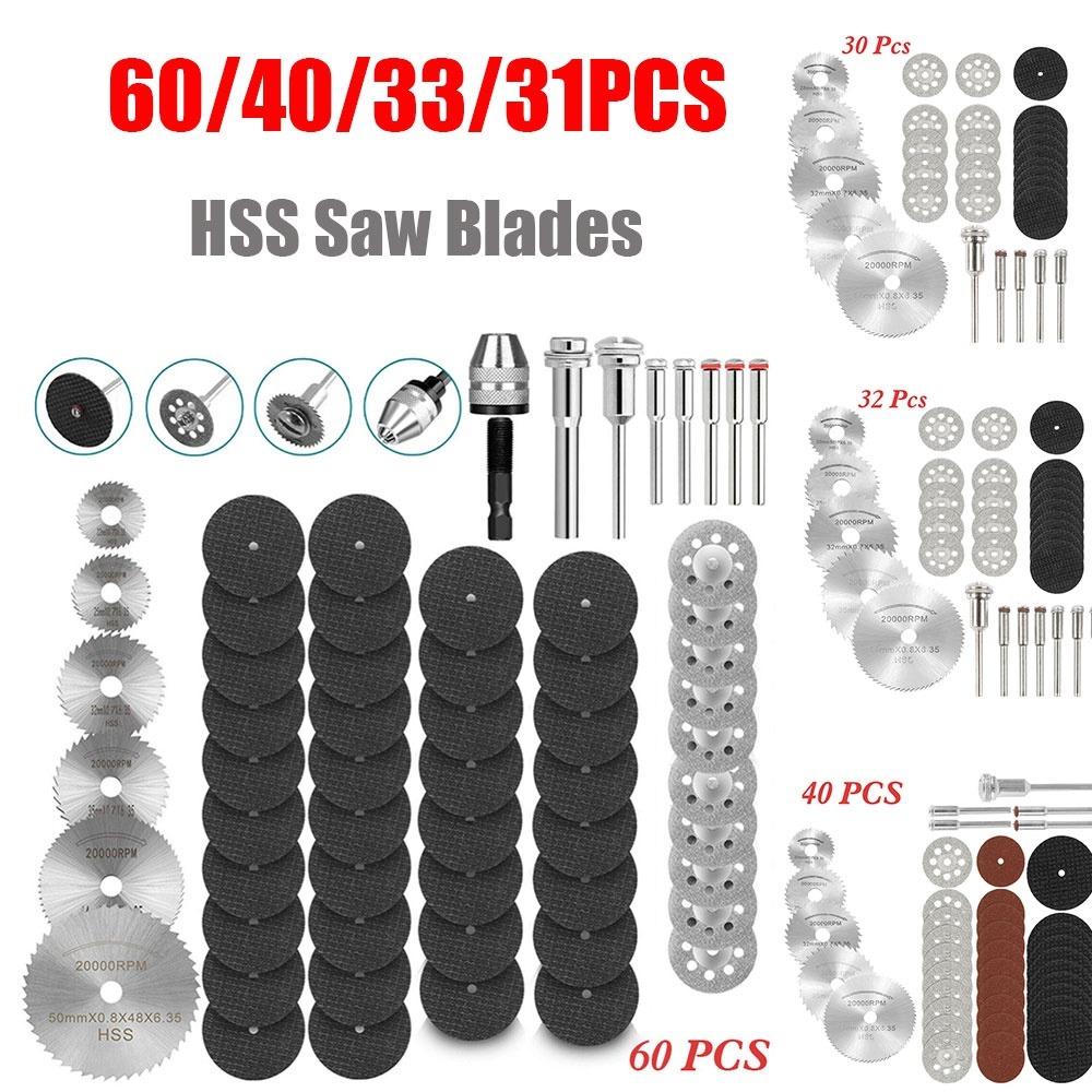 Cordless Rotary Tool Kit Accessories - Jeu de 60/40/32/30/12/7/6 disques de coupe