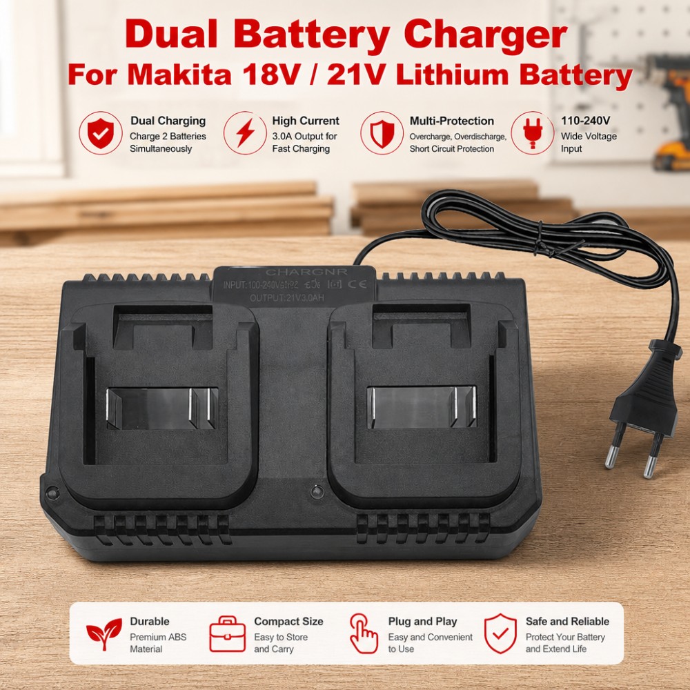 Brushless Cordless Electric Drill 18V - Chargeur double pour batteries Li-ion 18V