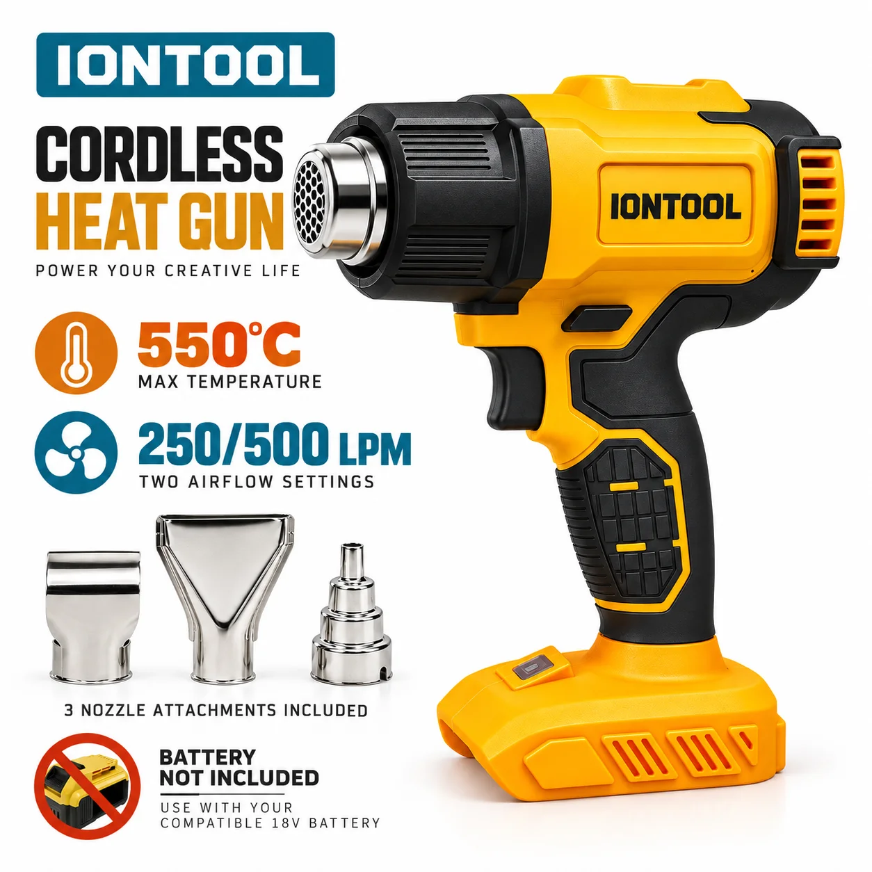 Cordless Heat Gun For Shrink Tubing - Pistolet thermique sans fil IONTOOL jaune