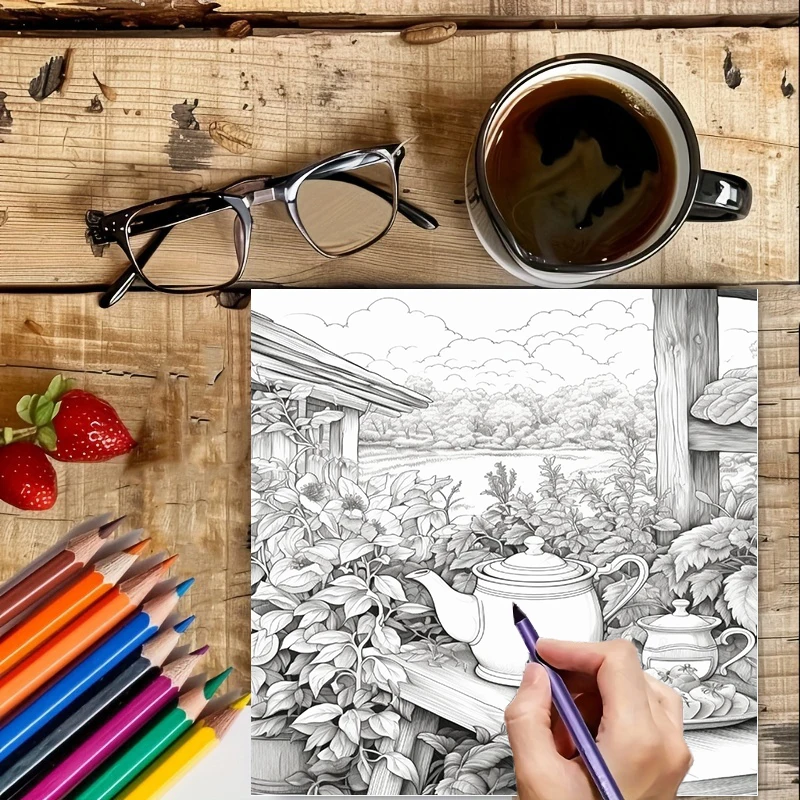 Livre de coloriage Tea In The  - Garden Tools avis et prix