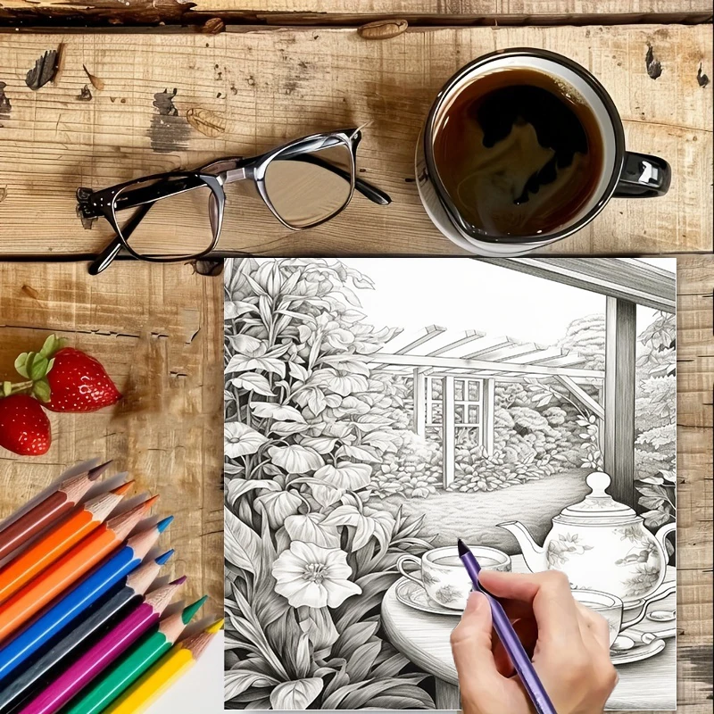 Livre de coloriage Tea In The  - Garden Tools avis et prix